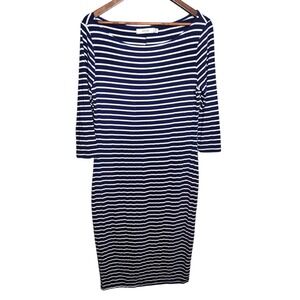 Bodycon Striped Knit Classic Dress 3/4 Sleeve Blue White Striped Casual XL